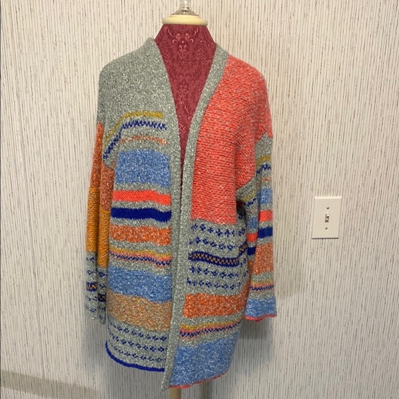 Women's Sincerely Jules Cardigan Medium Multicolor Boho Striped Open Sweater - Picture 1 of 9